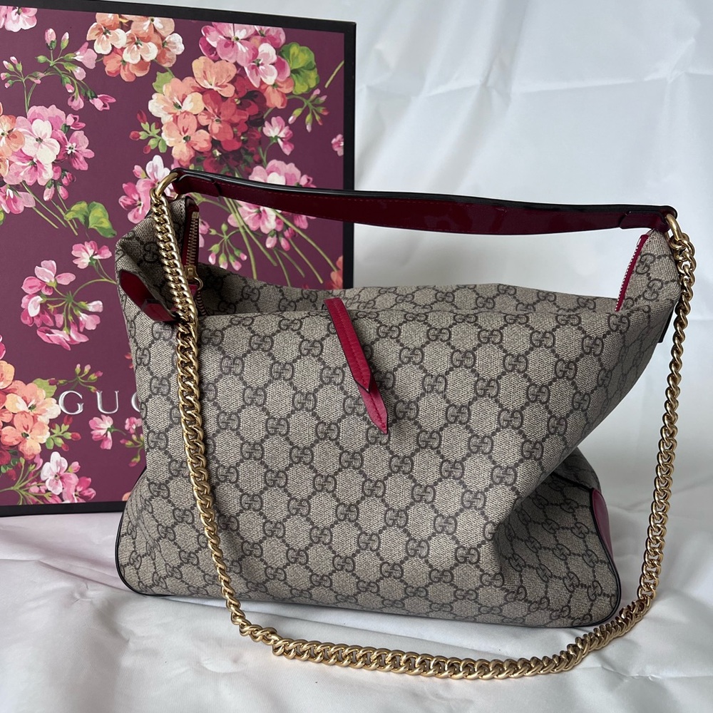 Gucci Rare Monogram Bag With Red Handle Includes Original Box